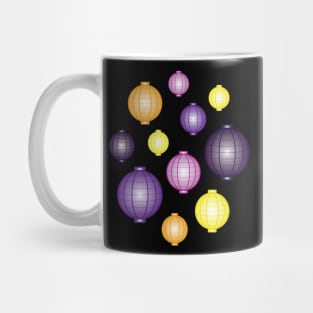 Lanterns | Mid Autumn Festival | Purple Orange Yellow | Black Mug